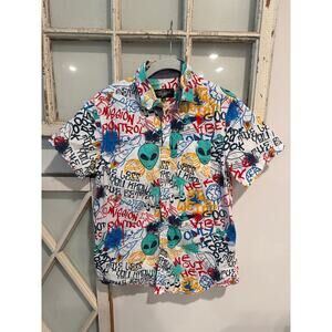 Eighty Eight size small graffiti print button down mens shirt space & aliens